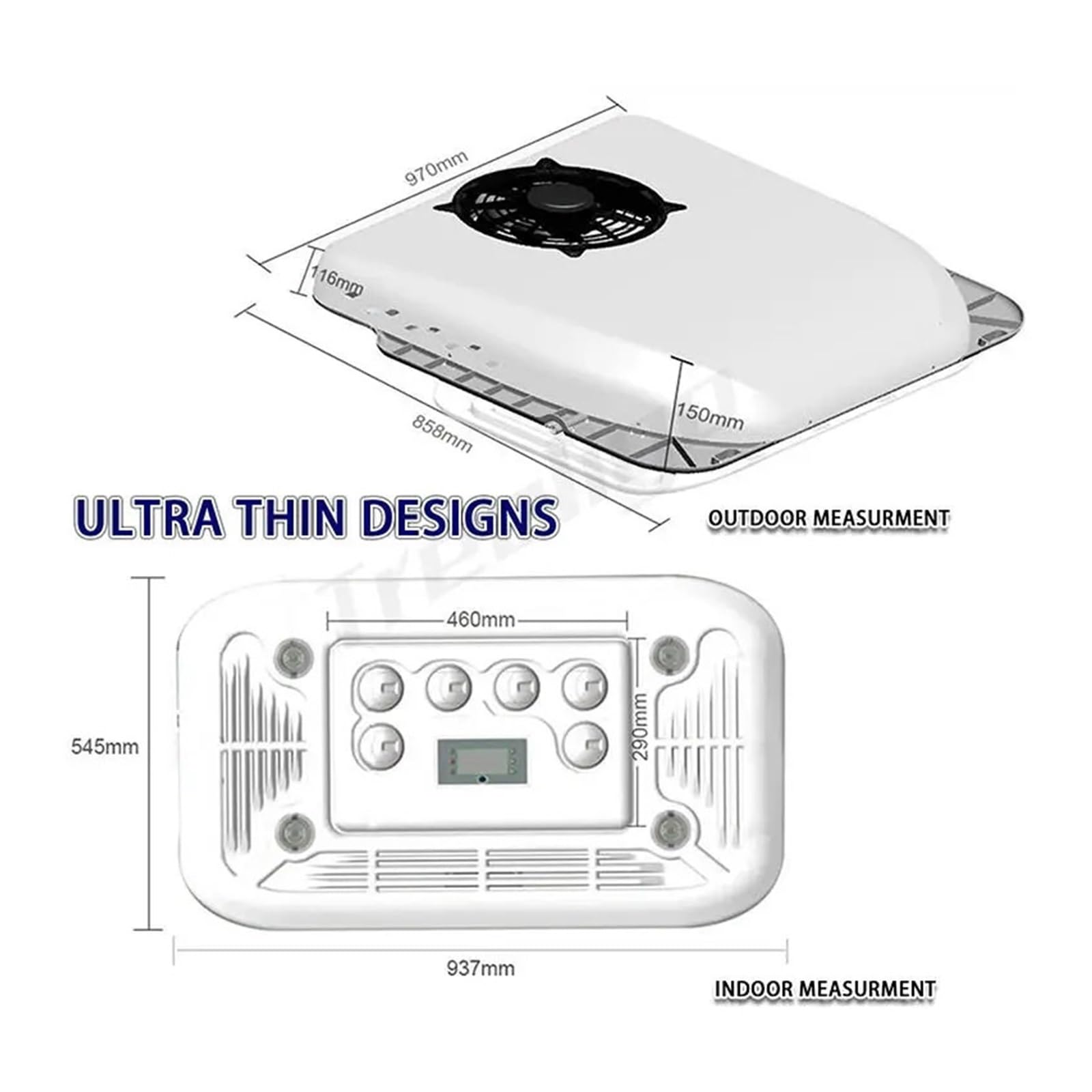 Aire Acondicionado Eléctrico Ultrafino For Techo De Coche, 15CM, 12V, For RV, CA 24V For Autocaravana Y Furgoneta Enfriamiento Rápido Funcionamiento Suave(White 12V)