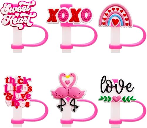 6 fundas de popote de San Valentín para vaso Stanley Cup de 40 onzas con asa, 0.394 in y 0.4 pulgadas, a prueba de polvo, tapas reutilizables para