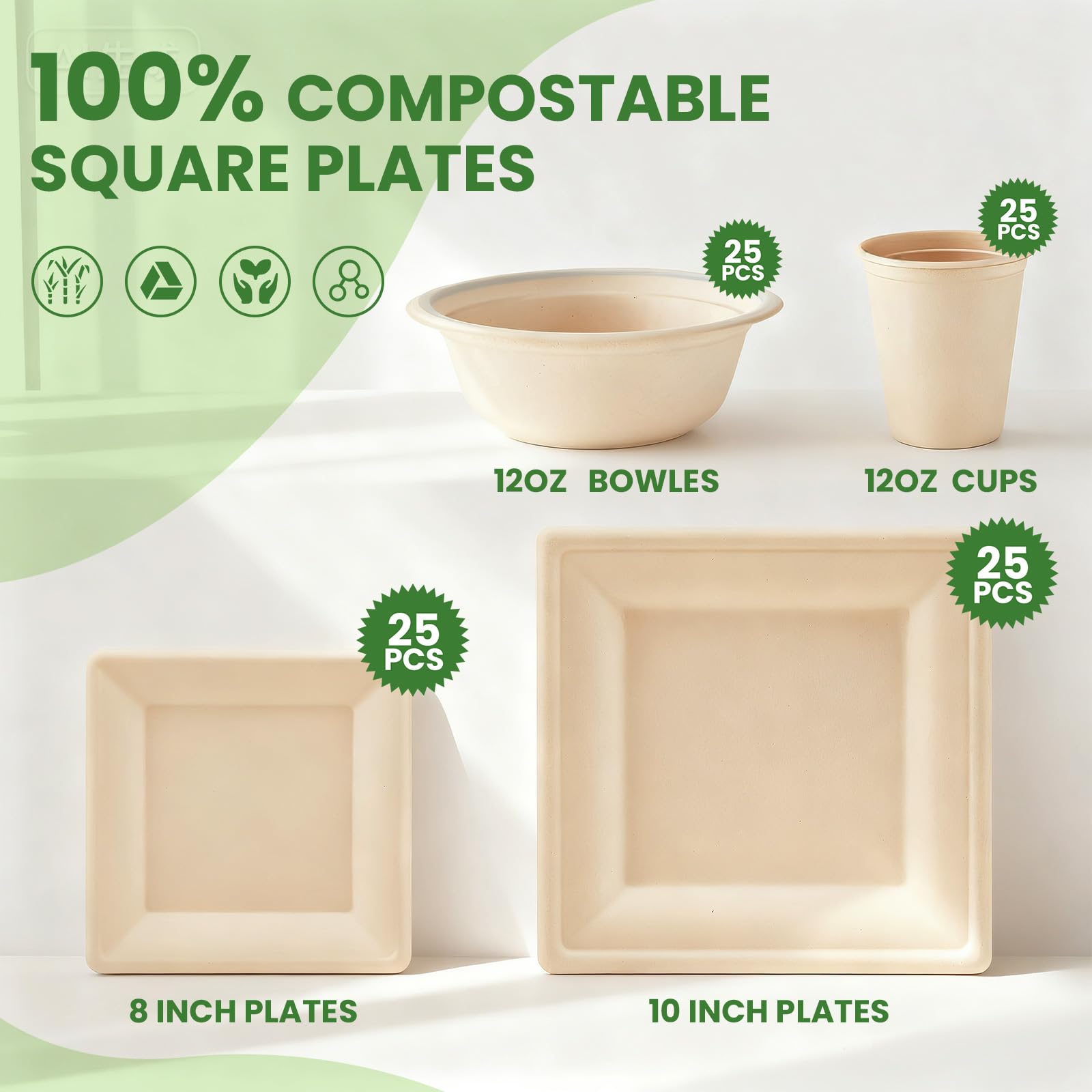 Havawish Compostable Plates & Bowls - 25 Guest Set -3