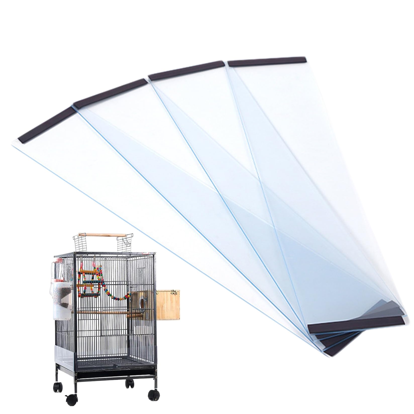 Vogelkäfig-Samenfänger-Schutz, 4 Stück, streuungsfrei, transparenter PVC-Samenfänger für Papageien, Sittiche, Aras – Vogelkäfig-Schutz