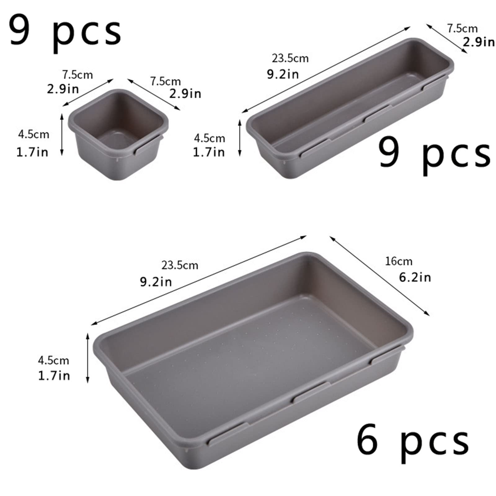 Zestaw 24 organizerów do szuflad, plastikowe, blokujące, płytkie szuflady, separatory, pojemniki do przechowywania, pojemnik do biura, łazienki, kuchni, szafki na kosmetyki
