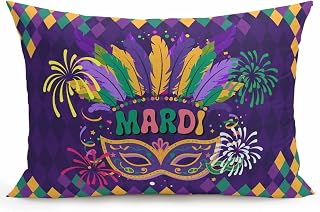 Outdoor Pillows Waterproof 1 Pack, Purple Carnival Decorative Throw Pillows for Patio Couch Bed Camping, Modern Geometric Feathers Ethnic Outdoor Lumbar Pillow with Inserts Included 12x20