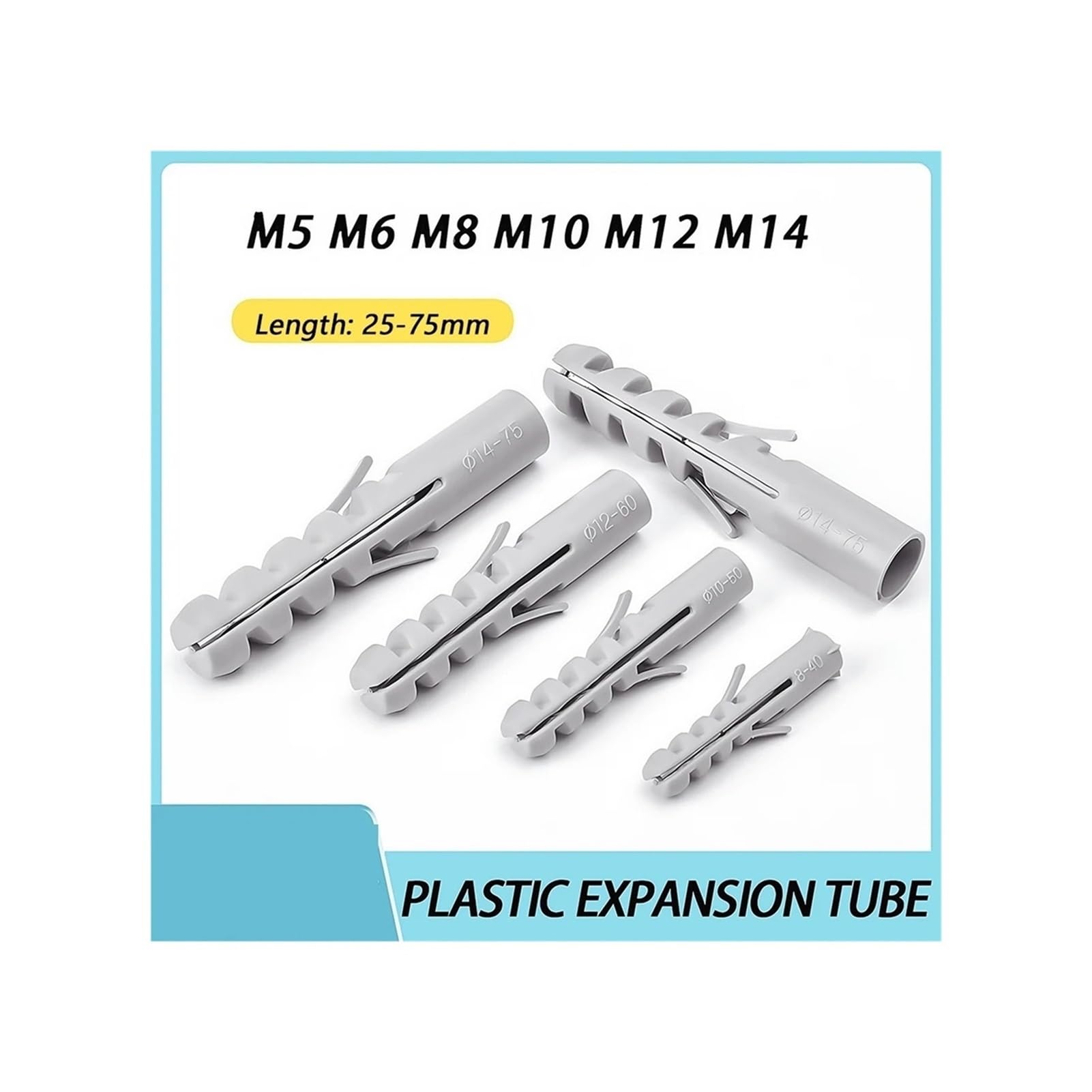 Tubo de expansión de plástico, tapones de pared, anclajes de pared de tubo de expansión de plástico para tornillos autorroscantes M5-M14 25-75 mm, 30 piezas (100 unidades, M12 x 60)