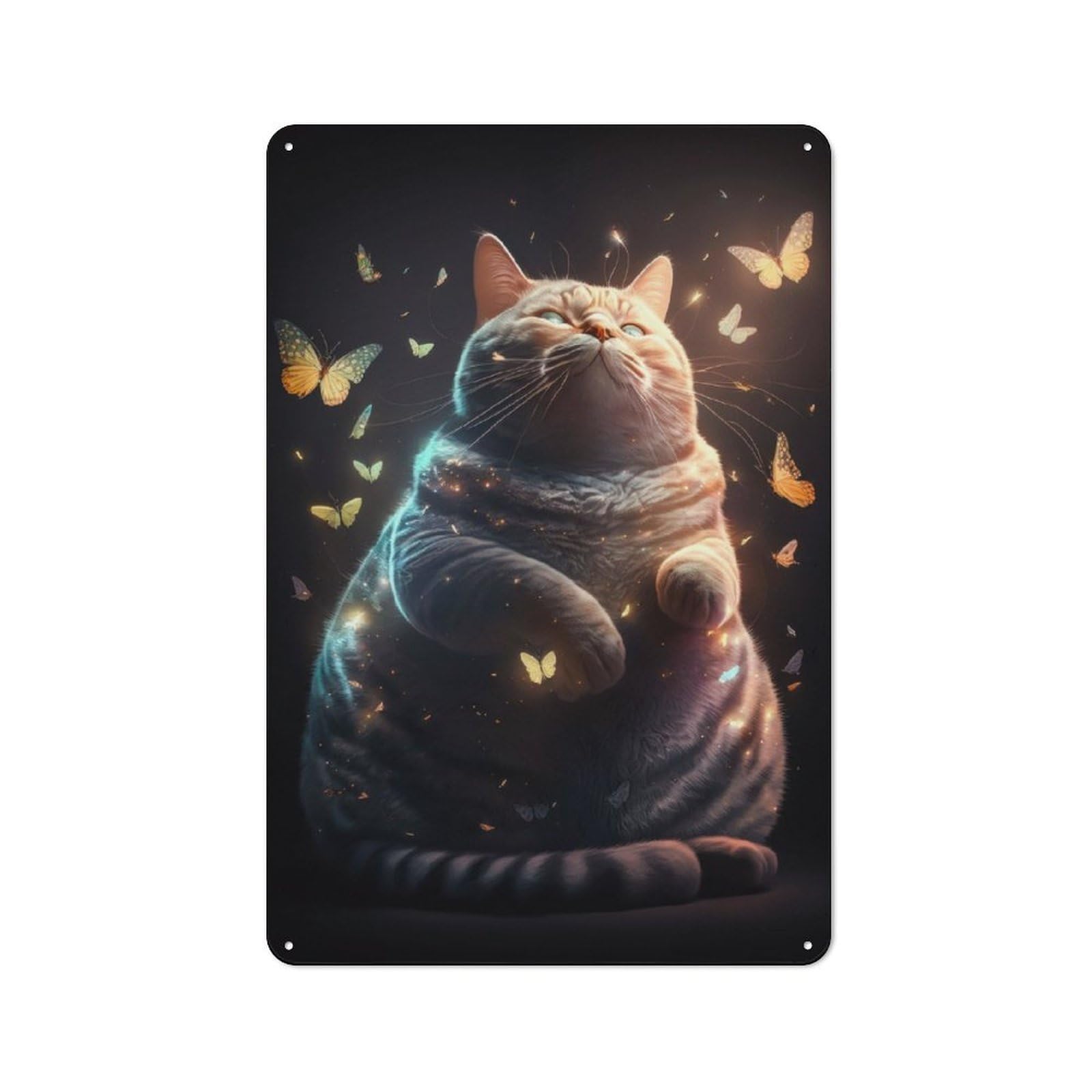 Nostalgic Fat Cat Butterfly Fantasy Decorative Tin Sign 30x20cm, Vintage Wall Decor for Lounge, Study, Pub Or Wall Gallery