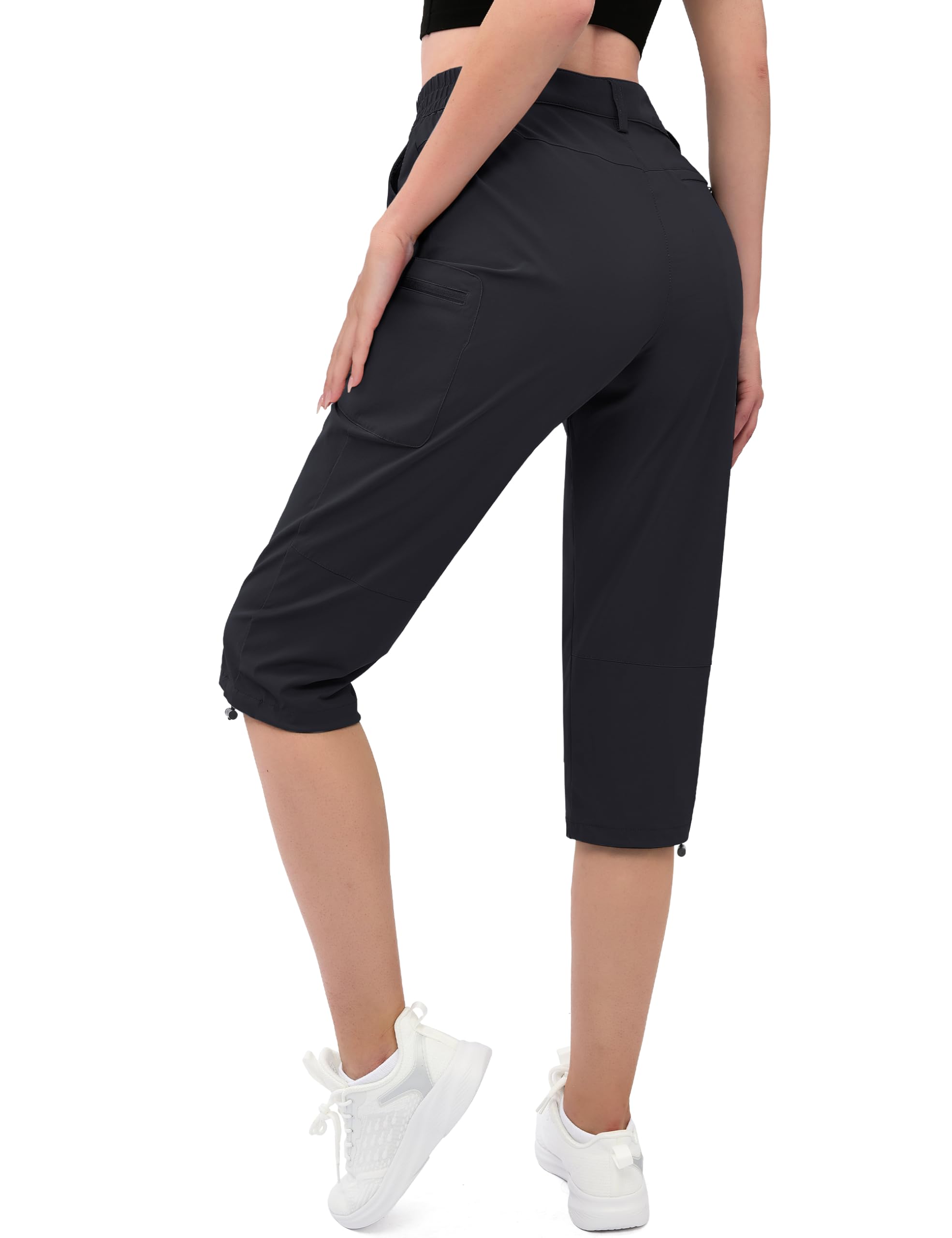 MAGCOMSEN Women's Black Capri Hiking Pants Cargo Lightweight Stretch Water Resistant Joggers with Pockets, M