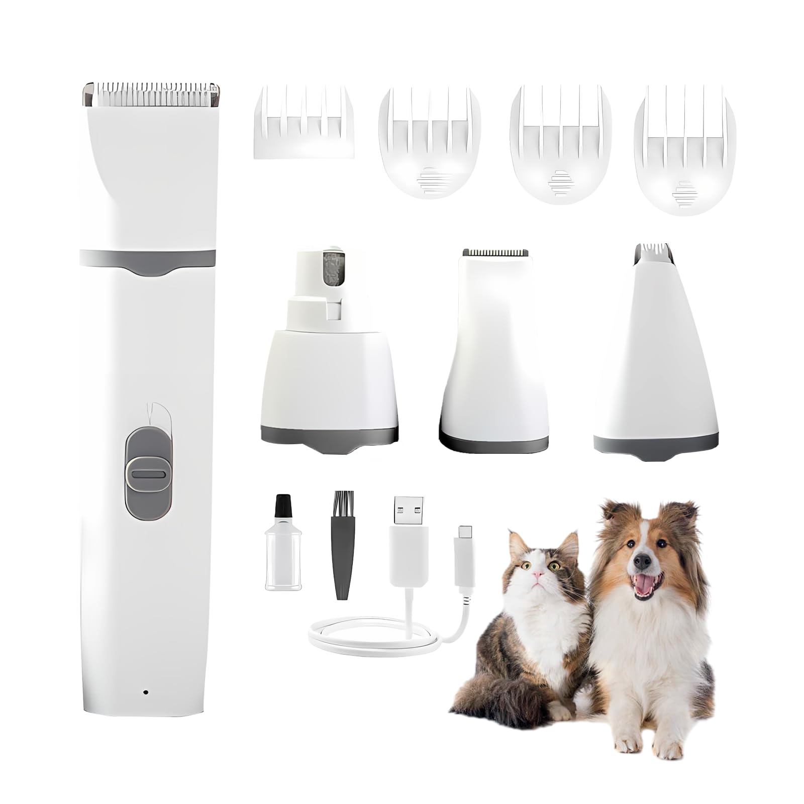 XdealCozyxc 4 in 1 Dog Trimmer for Grooming Products Kit Dog Hair Clipper, Gray