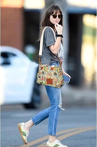 Vista 7 de Malirona Bolso de hombro de lona para mujer, bolso de viaje con asa superior, bolso cruzado con diseño floral