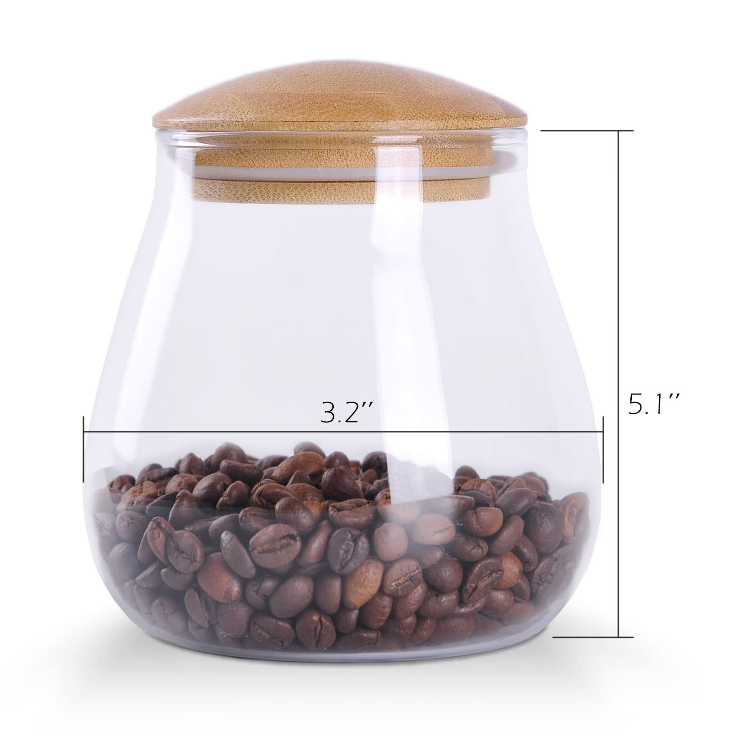 WHJY 26oz Clear Glass Storage Canister Holder with Airtight Bamboo Lid, Small Cute Modern Round Decorative Container Jar for Coffee, Spice, Candy, Salt, Cookie, Condiment, Pepper, Sugar