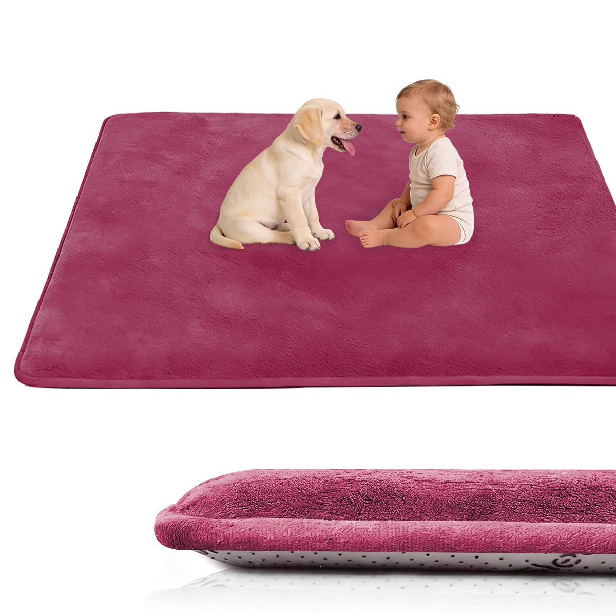 Voxirum 3 CM Thick Baby Play Mat, Baby Foam Play Mat, Grape Red Memory Foam Crawling Mat, Coral Velvet Activity Rug, Soft Padded Playmat for Playpen, Tummy Time & Baby Gym