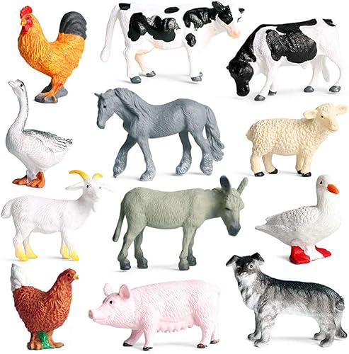 RCOMG 12 mini figuras de animales de granja, figuras de juguete de animales de granja en miniatura, figuras educativas de animales de aves de