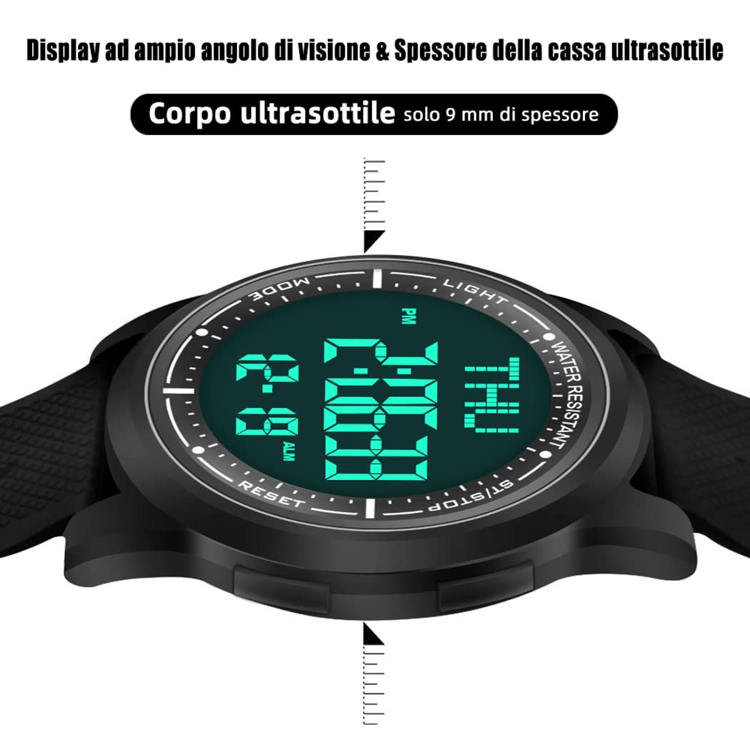 WIFORT Orologio Digitale da Polso, Orologio Sportivo Uomo Donna Impermeabile 5ATM Con Retroilluminazione a LED, Cronometro, Sveglia e Timer, Ultra-sottile Watches Unisex