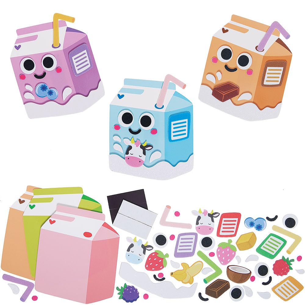 Baker Ross VC138 Milk Carton Mix & Match Magnet Kits - Pack of 8, Foam Milk Carton Fridge Magnets