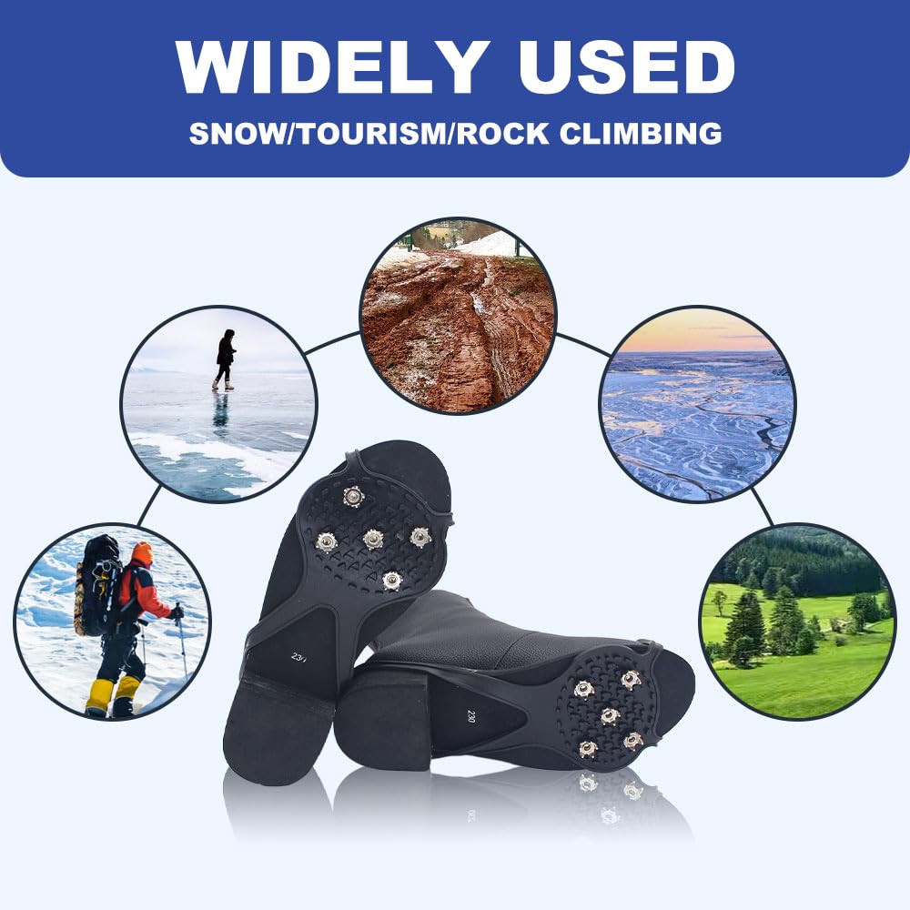 Crampons antidérapants universels pour randonnée, marche, escalade, pêche avec clous en acier à 5 dents