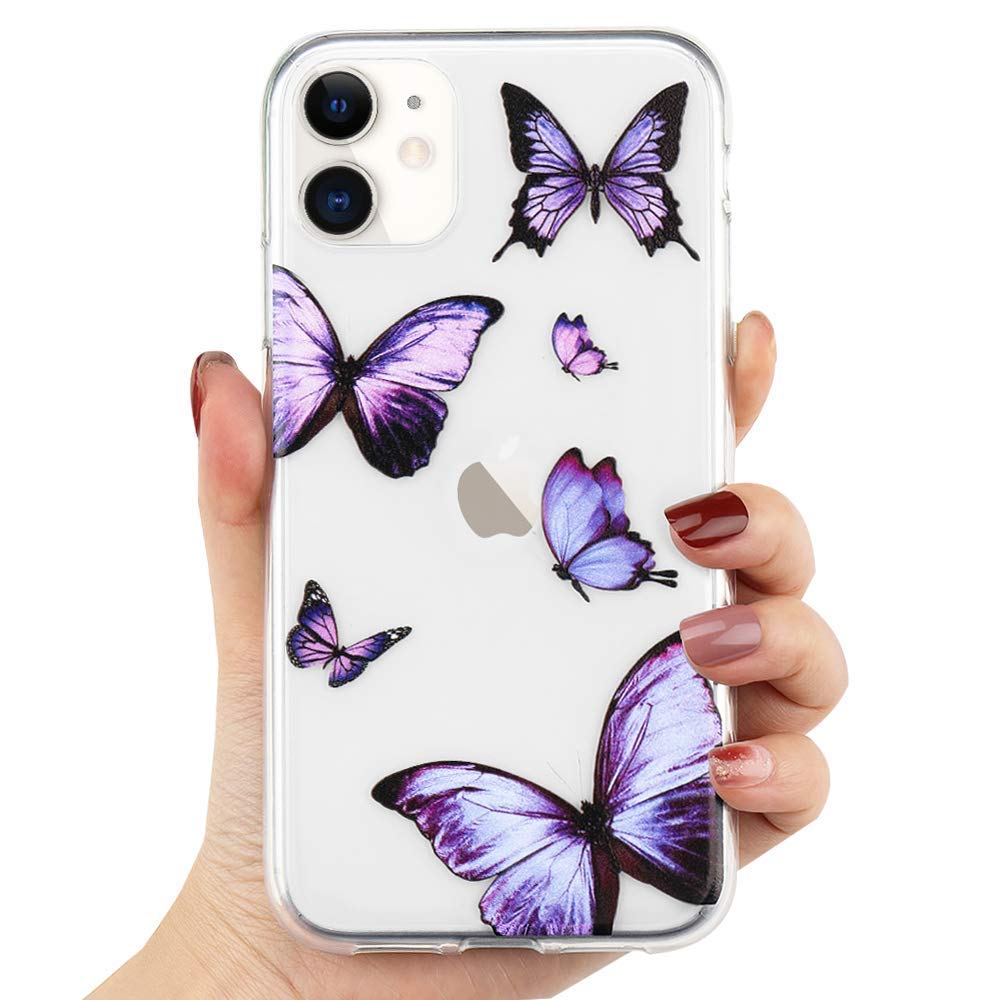 LAPOPNUT Custodia Trasparente Per IPhone 12 Pro Max Con Motivo Farfalla - Silicone Morbido TPU - Viola