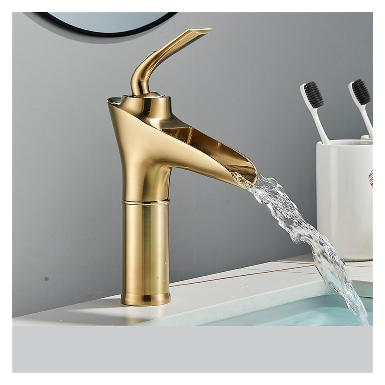 Robinet cascade salle de bain mitigeur lavier unique pour vasque or