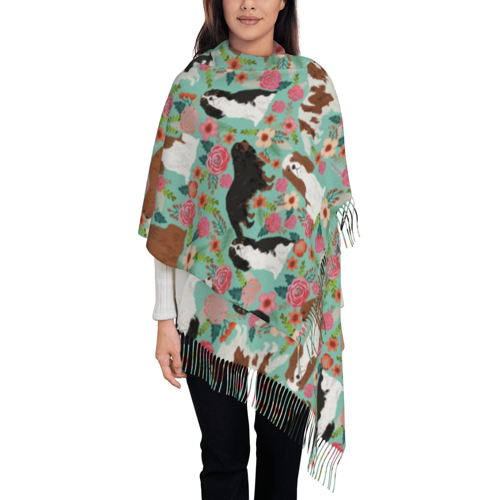 Bywenhopnbs Unisex As Picture Cavalier King Charles Spaniel Floralshawls Wraps Winter Fringed Scarf Light Stole For Woman
