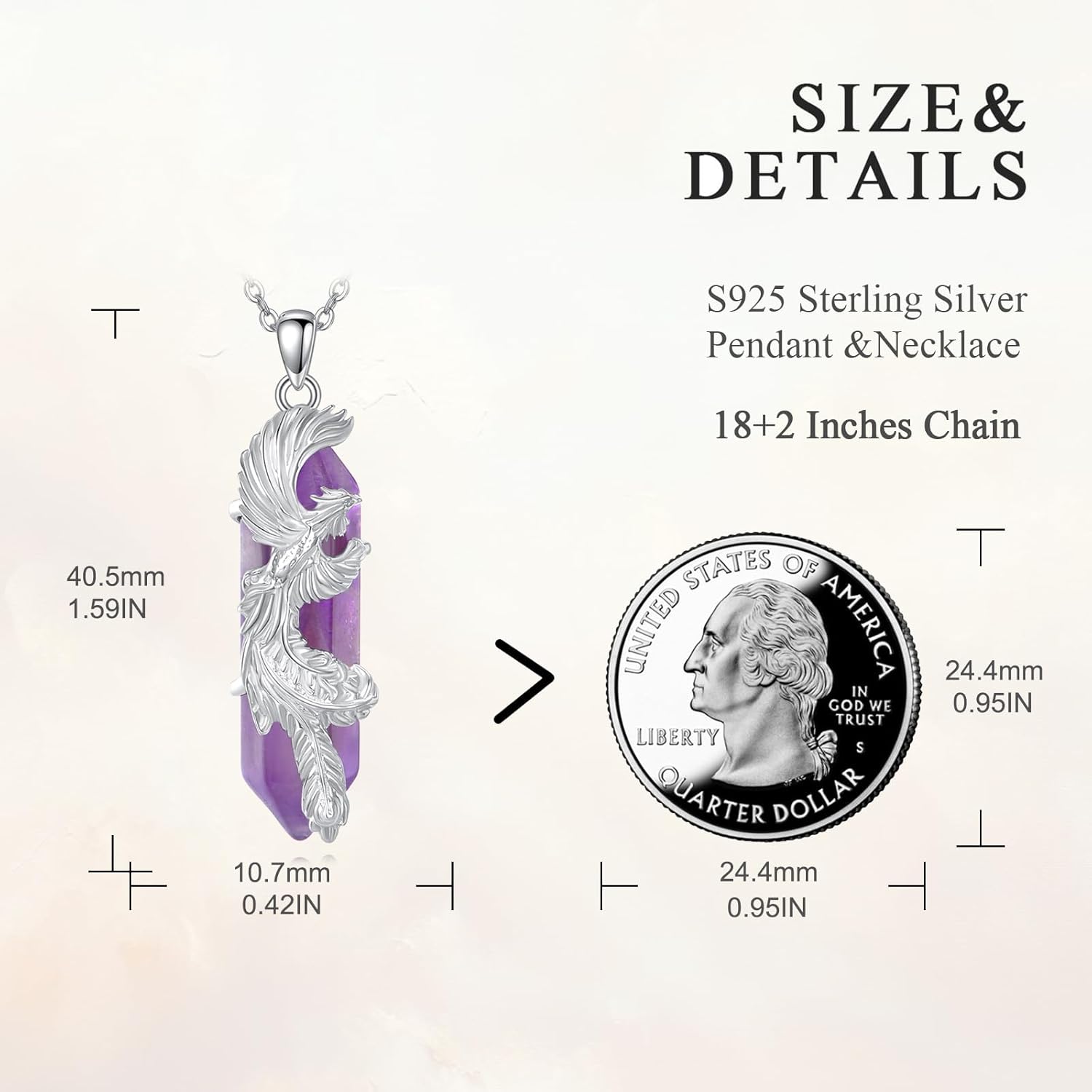 AOBOCO Phoenix Necklace for Women Men Sterling Silver with Amethyst Healing Crystal Phoenix Jewelry Protection Energy Amulet Jewelry Birthday Gifts - Image 3