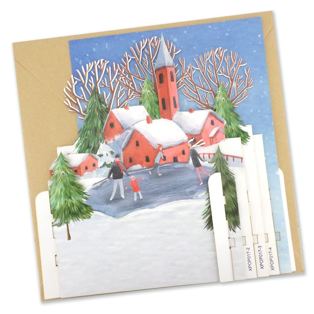 Ice Skating Family at Christmas 3D Pop Up Christmas Greeting Card by Alljoy Card XPOP017, 15cm x 15cm - Image 2