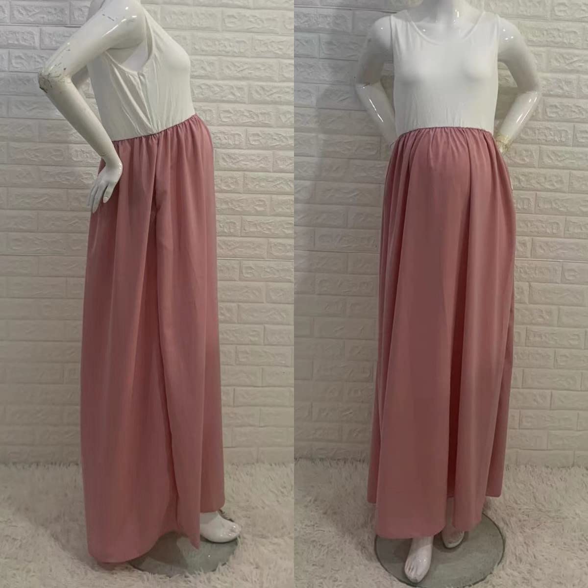 Robe de Grossesse Femme Eté Robe Longue Enceinte Robe Maternité Grande Taille sans Manche Robe Grossesse Chic Vêtements de Maternité Tenue Eté Enceinte Taille Haute S-XL