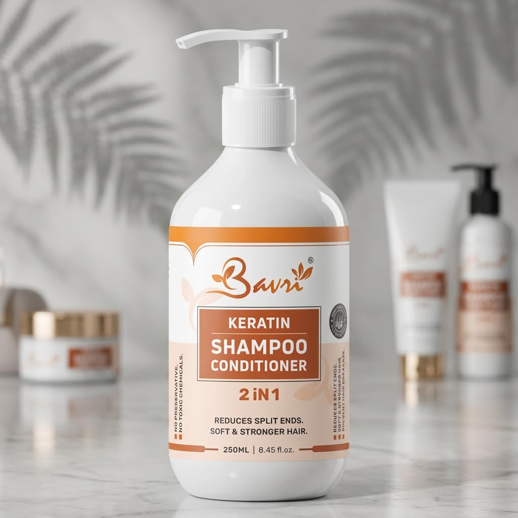 Keratin Shampoo and Conditioner 2 in 1 | Reduces Split Ends & Prevents Hair Breakage | For Soft & Stronger Hair | Suitable for All Hair Types | No Preservatives | 250ML (8.45 fl.oz.)