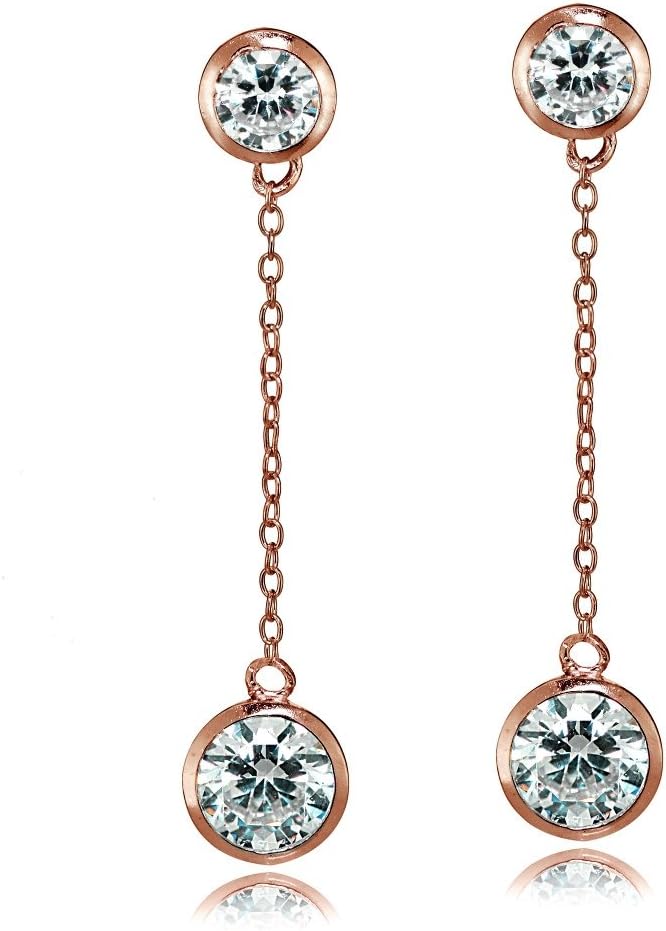 Sterling Silver Cubic Zirconia Bezel-Set Dangling Earrings - Image 2