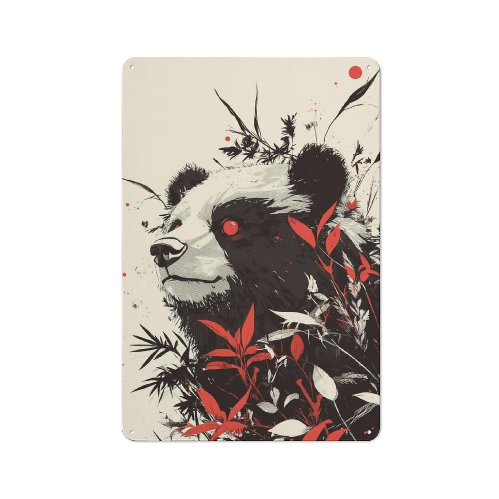 Junmoney Panda Bear Red Eyes Old Style Vintage Metal Sign 30X20cm, Bar Wall Plaque For Pub, Home Bar, Shed Or Man Cave