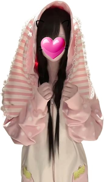 Y2K Bunny Ear Zip Up Hoodie Kawaii Oversized Lace Hooded Jacket Long Sleeve Fall Streetwear Sweatshirt