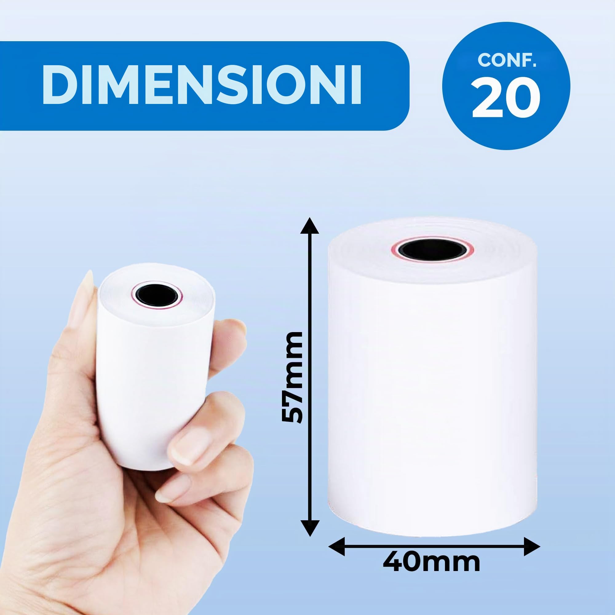 Double Dragon Rotolo di ricevuta termica 57 x 40 mm per POS EPOS registratore di cassa Confezione da 20