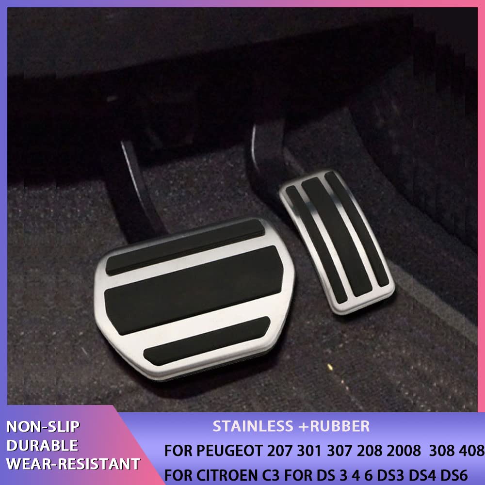 Pédales De Voiture,Couvre Pédale Utilisation Adaptée Pour Peugeot 207 301 307 208 2008 308 408 CC/CITROEN C3 C4 / DS 3 4 6 DS3 DS4 DS6 ACCESSOIRE PLAQUE DE PED DE PEDAL DE PEDAL(AT