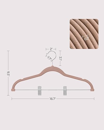 Vista 20 de SONGMICS 30 colgadores para faldas, colgadores de terciopelo de 16.7 pulgadas para pantalones, con clips ajustables, resistentes, antideslizantes
