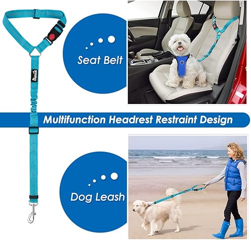 Miniatura 4 de Lukovee Correa de cinturón de seguridad para perros para automóviles, paquete de 2 cinturones de seguridad para mascotas con hebilla ajustable y