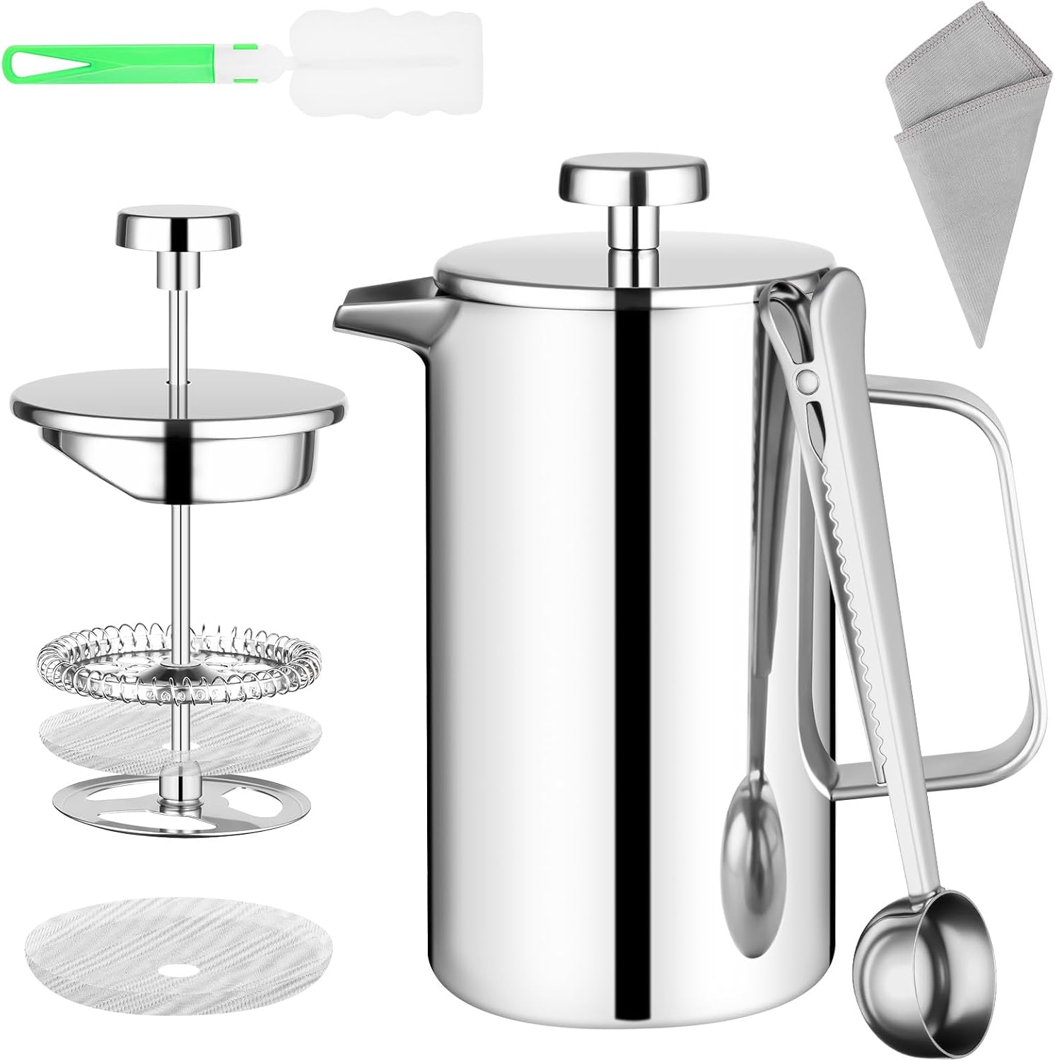HOTUT French Press zaparzacz do kawy, 350 ml, francuska prasa ze stali nierdzewnej, z łyżeczką, filtr wymienny, mały zaparzacz do kawy, z podwójnymi ściankami, termos do domu, podróży, na kemping