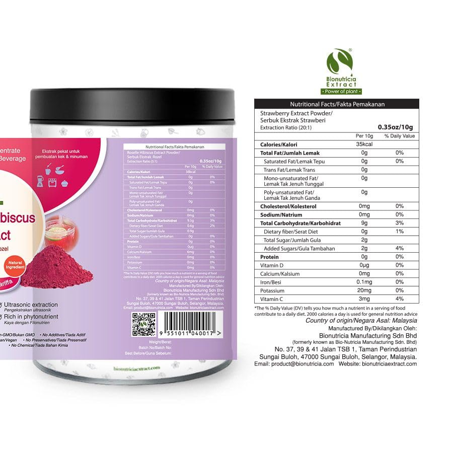 Miniatura 2 de Bionutricia Roselle - Extracto de hibisco en polvo, 7 onzas, alto antioxidante, natural y concentrado, perfecto para té y bebidas, sin OMG, sin