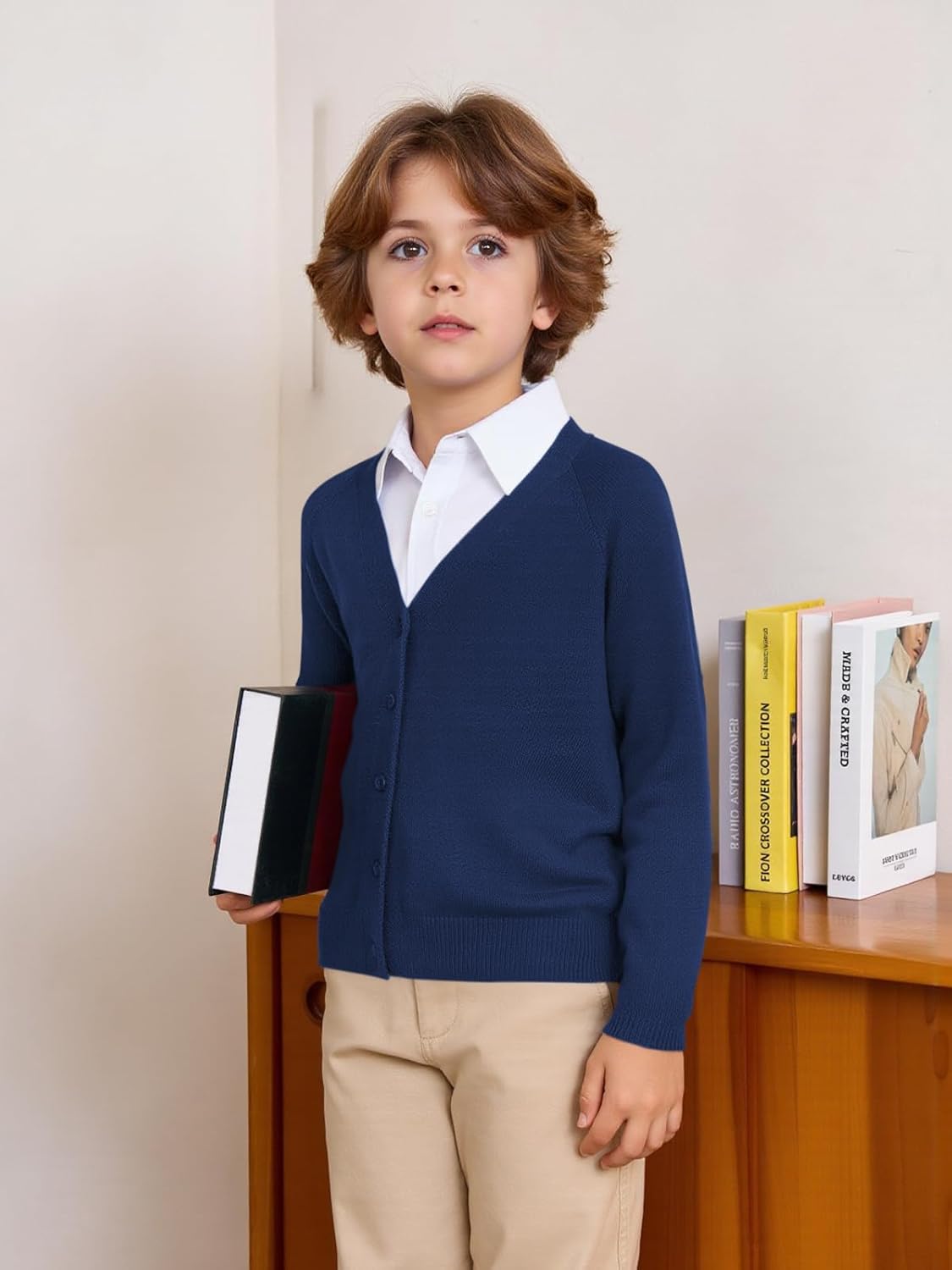Haloumoning Boys Cardigan Sweater Kids Casual V Neck Button Down Uniform Sweaters 5-14 Years - Image 4