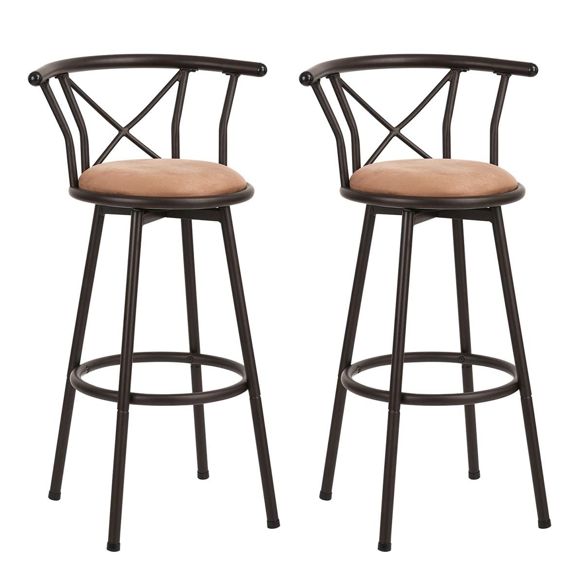 MEUBLE COSY Lot de 2 Chaises de Bar pivotant sur 360°, Tabourets Hauts Vintage, avec Dossier et Repose-Pieds, Siège de 75,5 cm de Haut, Style Industriel, Marron Rustique et Noir