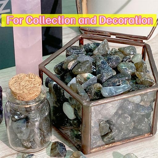 Image of YATOJUZI Labradorite 1LB Aquarium Gravel Rocks Bulk Wholesale Tumbled Crystals Stones Chips Crushed Reiki Energy Balancing Gemstones for Planters Vase Filler Fountain Fish Tank Potted Decor