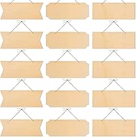 BAPHILE 15 Pack Unfinished Hanging Wood Signs with Ropes - 3 Shapes Blank Plaques for Pyrography, Painting, DIY Crafts, Home Decor, Weddings