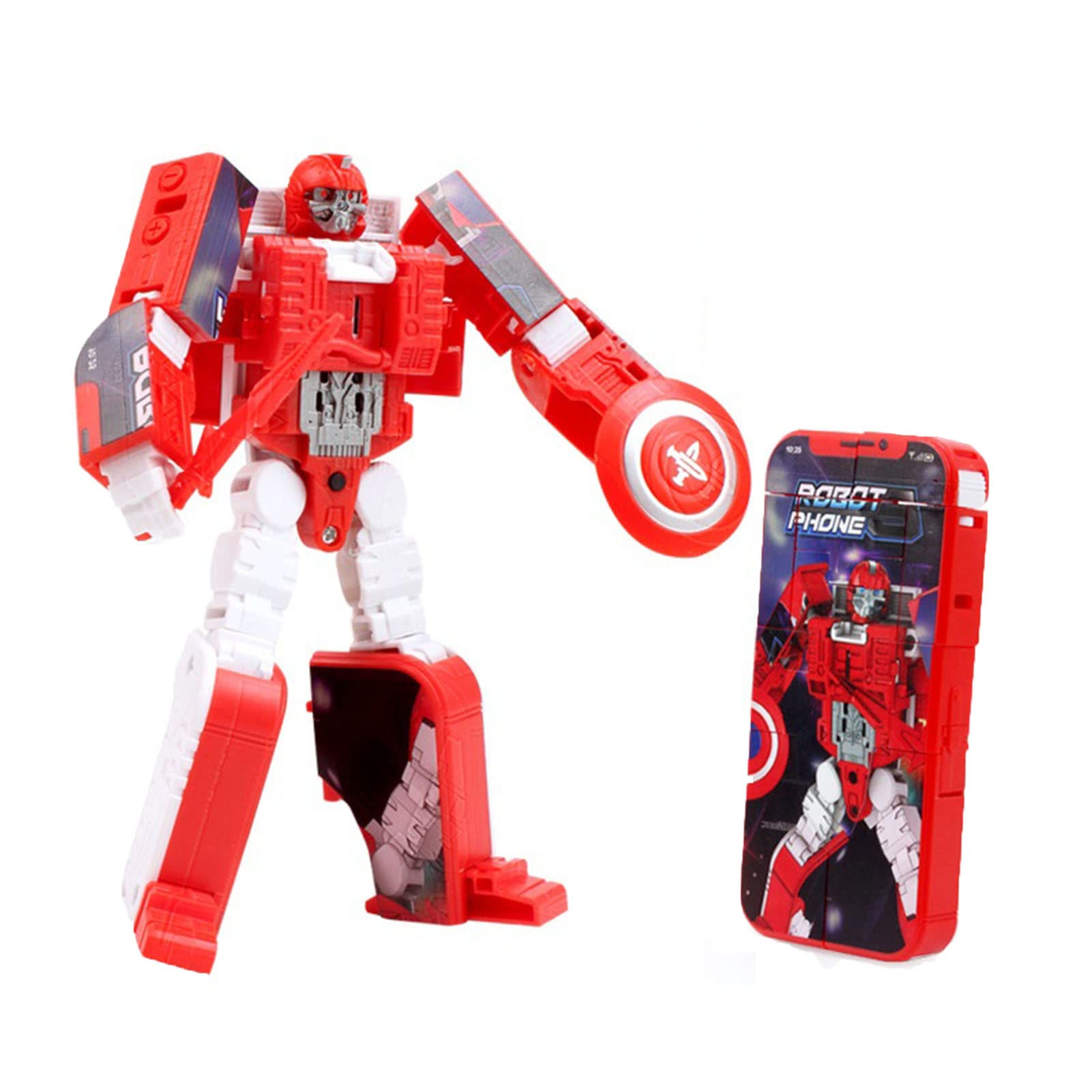 Giftik Phone Model Transforming Robot Toys,Deformnation Phone Robot Action Figure Toys with Sound and Light Effect (Red)