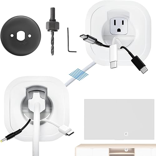 Miniatura 1 de in Kit de gestión de cables de pared para TV montado en la pared, ocultador de cables profesional con amplio paso a través y herramientas todo