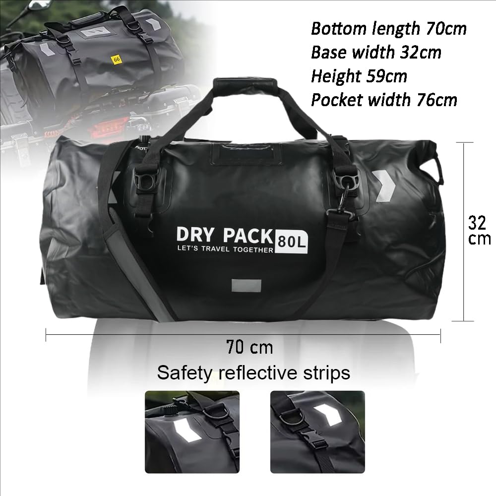 Motorrad Tasche,Motorrad Hecktasche Gepäckrolle,Wasserdicht,Großes Fassungsvermögen 80 Liter,Geeignet Für Motorräder,Wandern,Radfahren,Reisen,Camping,Outdoor,Kajakfahren(Schwarz)