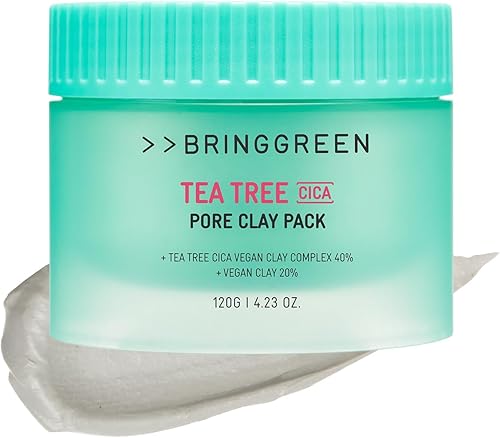 BRING GREEN Tea Tree Cica Pore Clay Pack | Vegan Deep Pore Cleansing Clay Mask, 