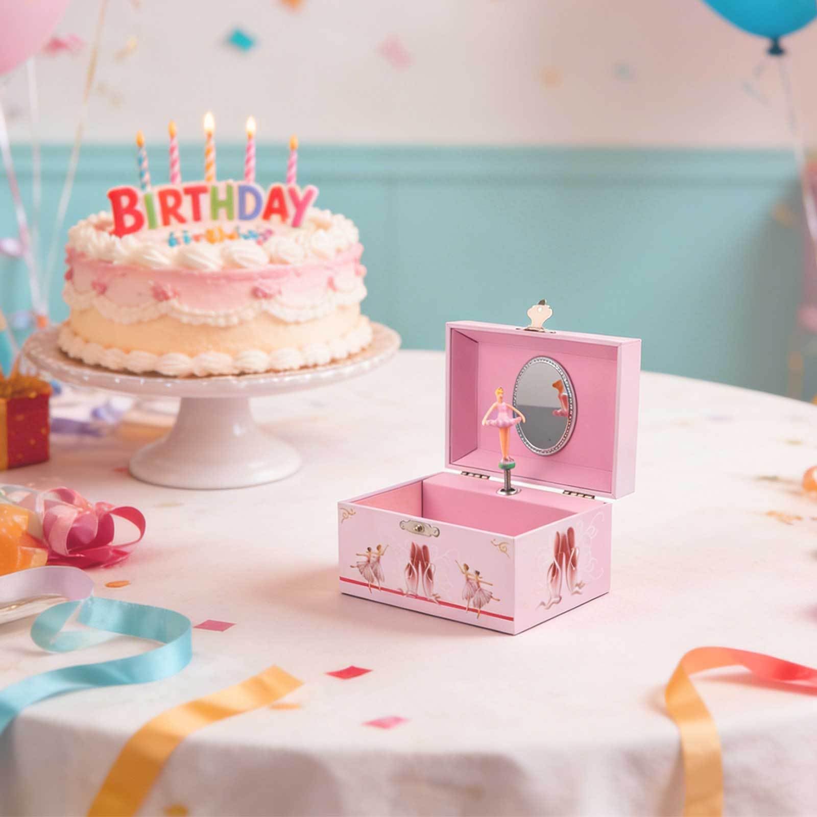 Caja de Música para Niñas con Bailarina Giratoria, Diseño Elegante en MDF y Papel Rosa, Tamaño Portátil con Compartimentos para Joyas en Habitación Infantil