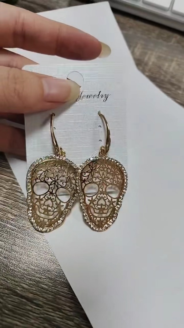 Orecchini Pendenti A Teschio Con Cristalli, In Acciaio Inox Anallergico, Regalo Perfetto Per Ragazze Per Halloween O Ogni Giorno - 2