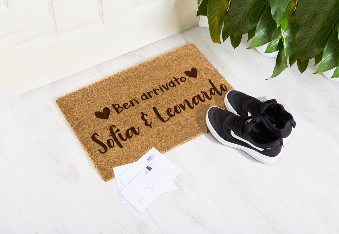 Happenings Zerbino Personalizzato In Fibra Di Cocco Con Testo Libero Tappeto D'ingresso Antiscivolo Naturale La Tua Iscrizioneper l'interno della casa (40 x 60cm, Modello 2)