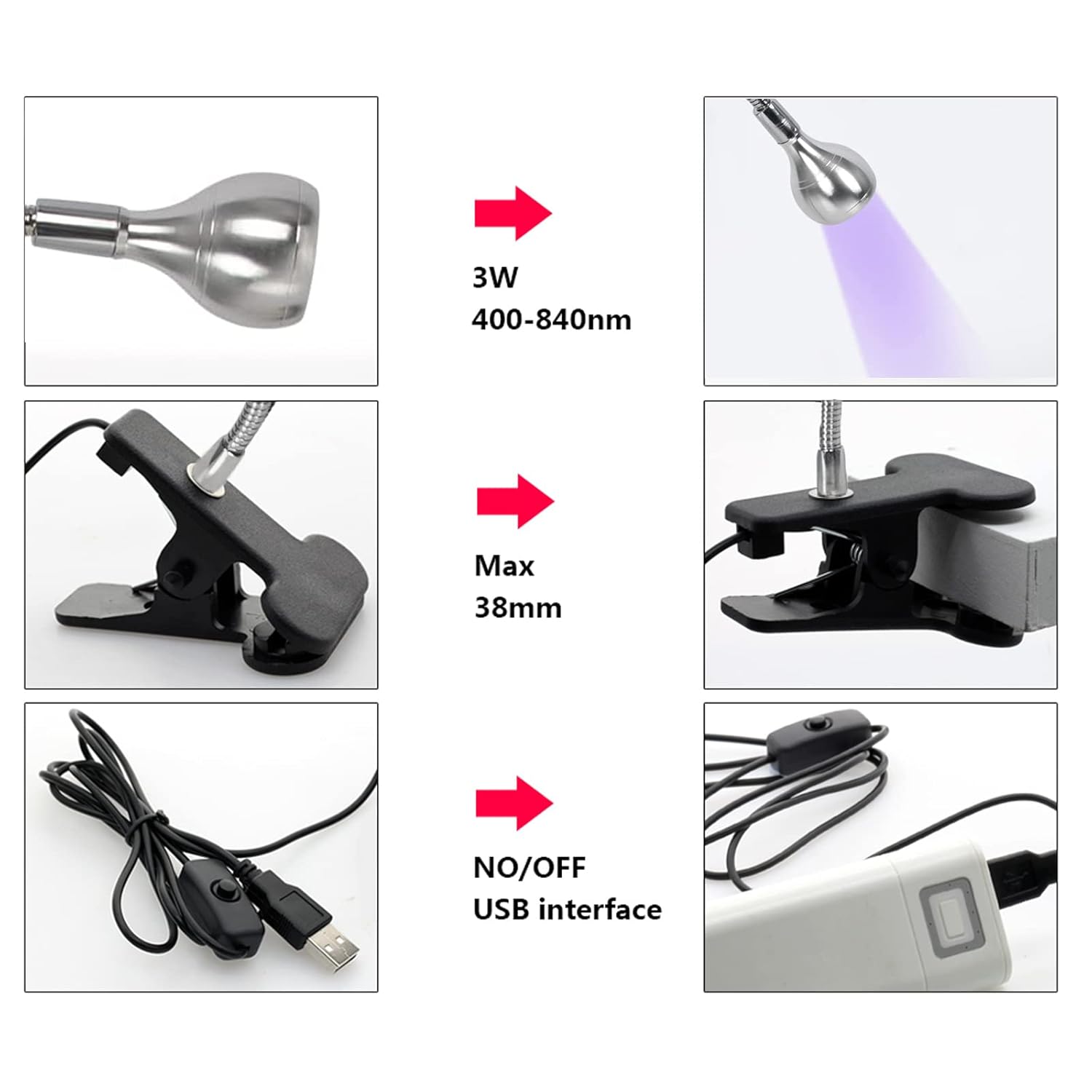 LXIANGN LED Nail Lamp for Gel Nails,3W 360° Rotatable Gooseneck LED Light Nail Polish Curing Lamp USB Clip Nail Dryer for DIY Home & Salon Manicure : Beauty & Personal Care