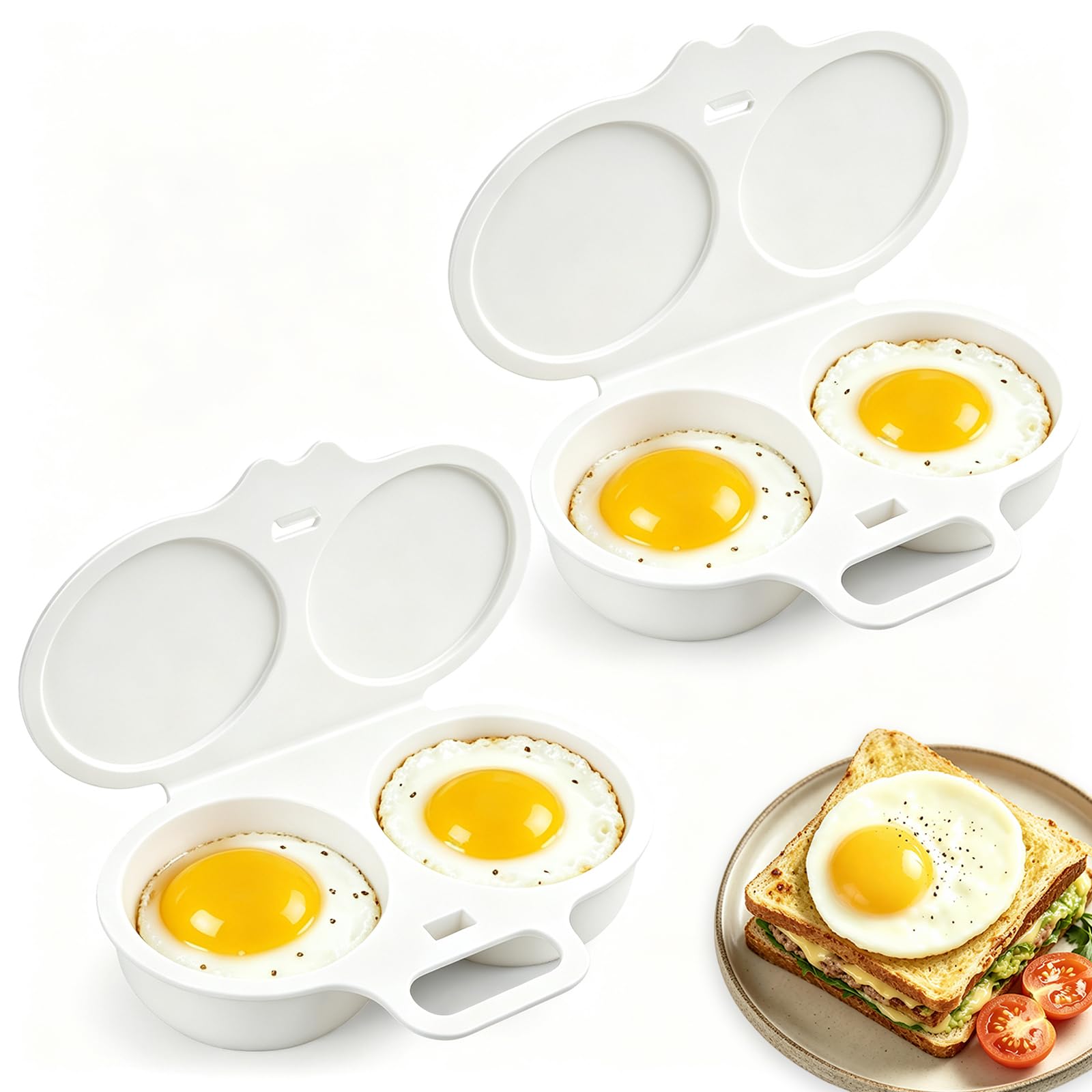 Microwave Egg Poacher 2 PCS, Dual-Cavity Poached Egg Maker Microwave