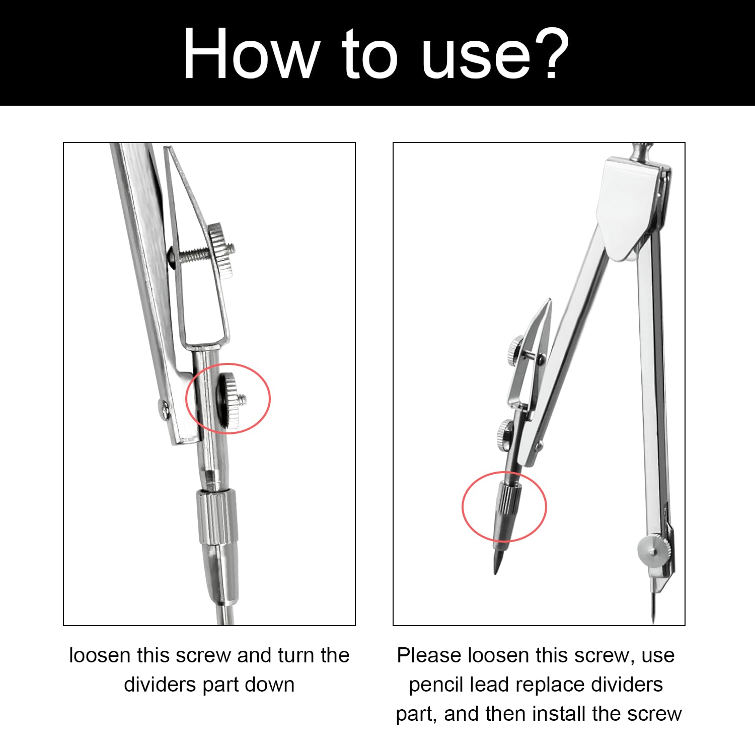 Protractor and Compass Set - 10cm (3.94 Inch) Stainless Steel Angle Finder with 2 Metal Compasses, 180° Adjustable Two Arm Ruler for Geometry, Woodworking, Engineering & School Supplies