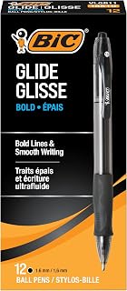 BIC Glide Bold Retractable Ballpoint Pens, 1.6mm Bold Point Black Ink, 12-Pack with Smooth Glide & Comfort Grip