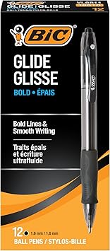 BIC Glide Bold Black Ballpoint Pens, Bold Point 1.6 mm, School Supplies for Students and Teachers, with Full Grip, 12-Count Pack in Black