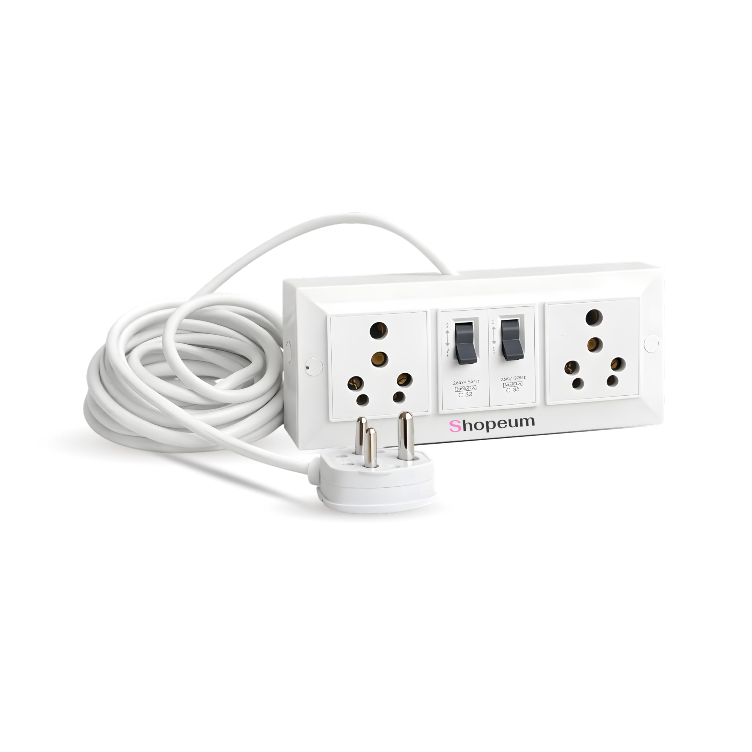 16A Extension Board with MCB, 2 Socket Heavy Duty Extension Cord, 2.5 sqmm Copper Cable, 3 Pin Plug, High Power 2000W for AC, Geyser, Heater (2-9 Meter, White) (2 Meter)-image-37